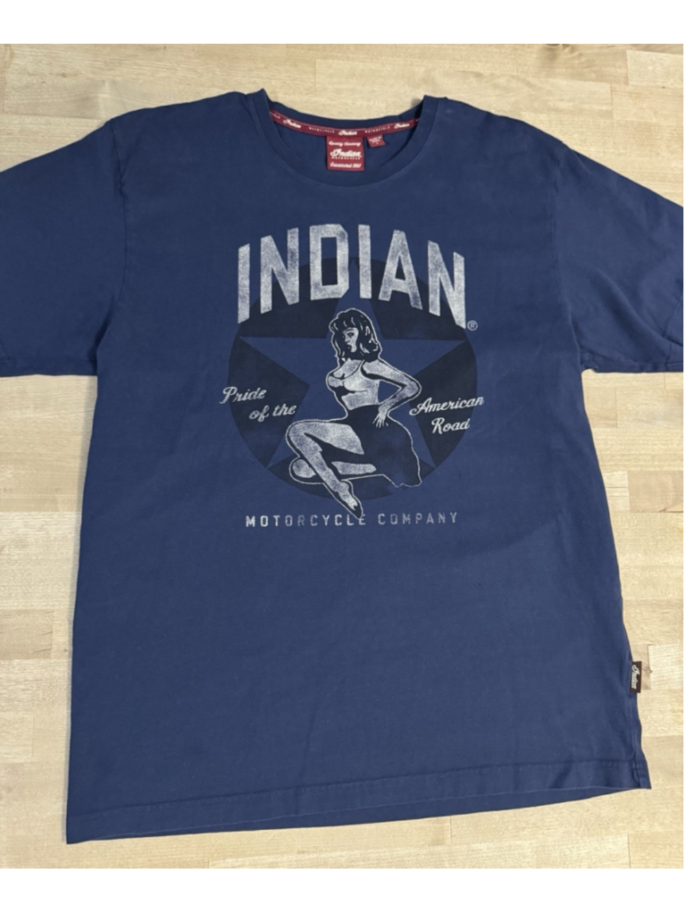 Indian Motorcycles Blue T-shirt Quality Goods Classic Size Large Pin-up Girl